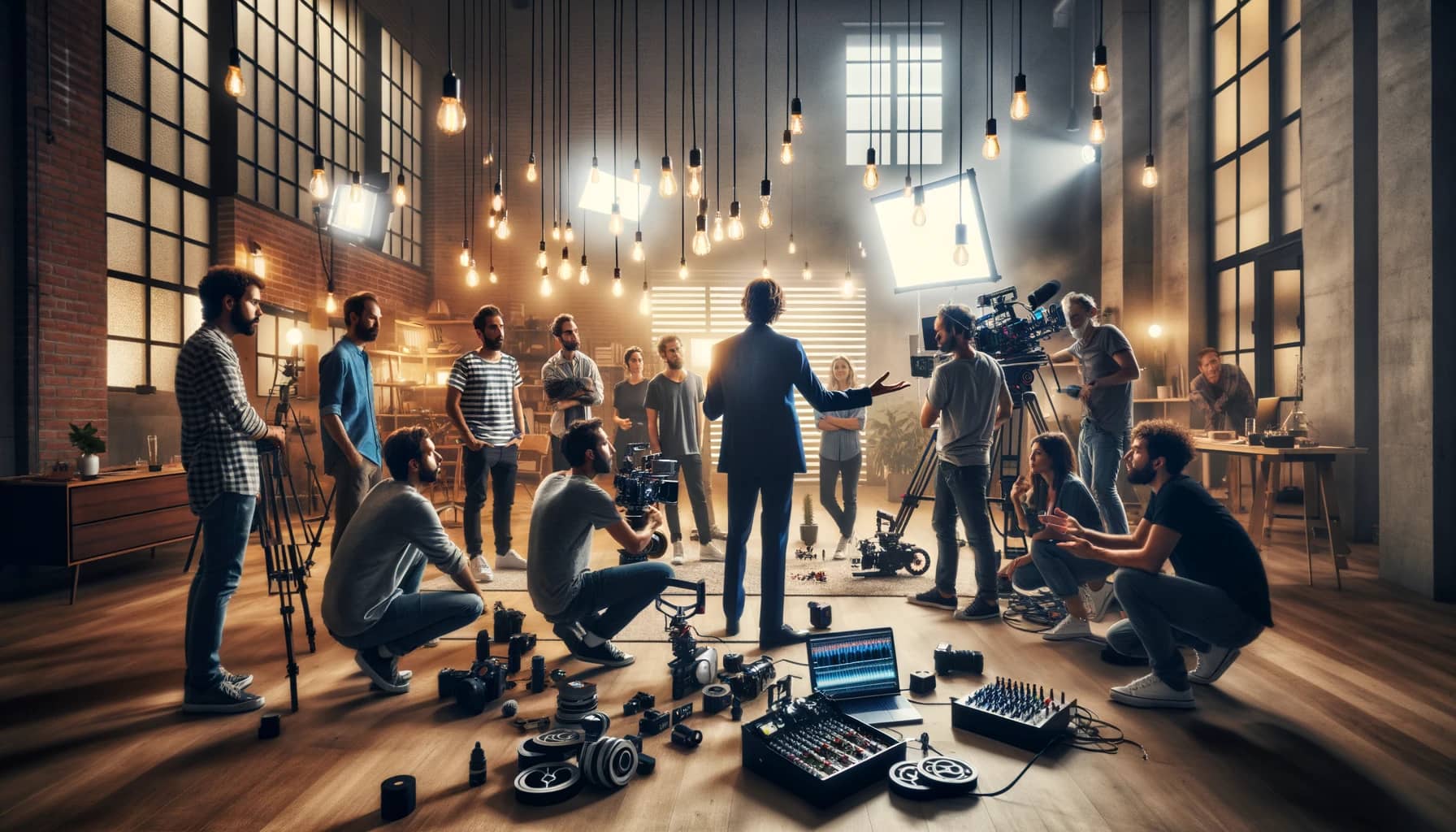 Société de production de films pour les entreprises se préparant pour le tournage.
